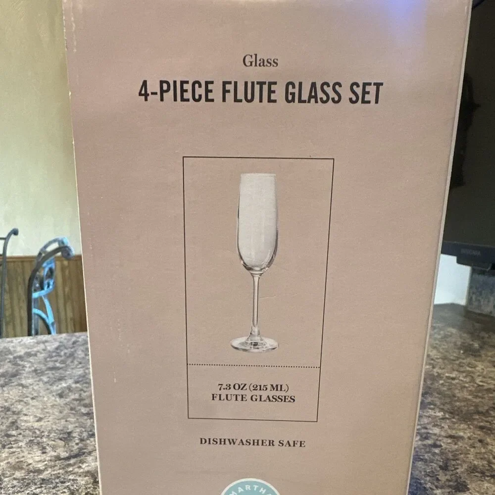 Martha Stewart Vivica Champagne Flutes Set of 4 Glasses 7.3 oz New in Box